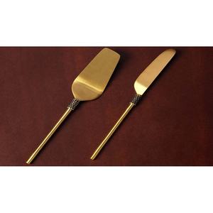 Rebanador y espátula chapada en oro de acero inoxidable, con mango de diseño, rebanador de aspecto único de acero inoxidable y espátula para servidor de pasteles - Product Image 1