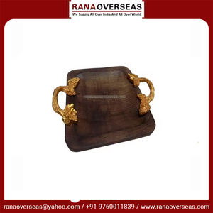 Plateau de service en bois populaire avec poignée en feuille pour le petit déjeuner, tables basses en forme de carré à un prix compétitif - Product Image 5