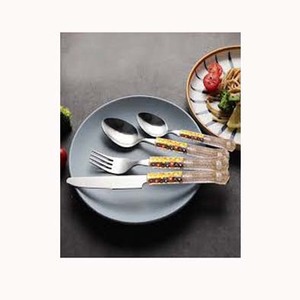 Modern Kitchenware Stainless Steel Silver Platted Peach Color Transparent Resin Design Handle Flatware <b>Set</b> <b>Cutlery</b> <b>Vintage</b> - Product Image 1