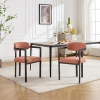 Ensemble de 2 chaises de salle à manger en bouclette douce, chaises de cuisine rembourrées avec structure en métal noir mat de style mid-century pour salle à manger, bureau à domicile