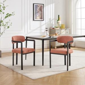 Ensemble de 2 chaises de salle à manger en bouclette douce, chaises de <span class=keywords><strong>cuisine</strong></span> rembourrées avec structure en métal noir mat de style mid-century pour salle à manger, bureau à domicile - Product Image 1