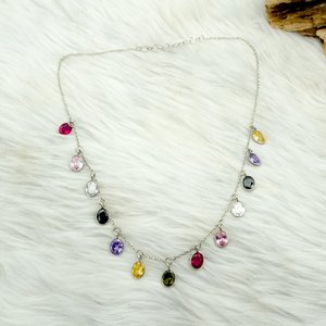 สร้อยคออัญมณีหลากสีเงินสเตอร์ลิง925ทำด้วยมือของขวัญครบรอบปีด้วยเพทายเครื่องประดับอัญมณีหลายแบบธรรมชาติสำหรับผู้หญิง - Product Image 1