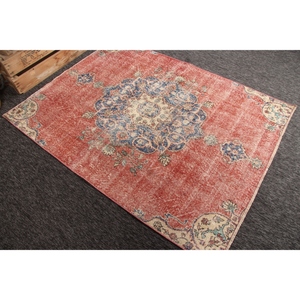 Tapis turc de 4,9 x 6,4 pieds, tapis vintage à fleurs rouges - Product Image 4