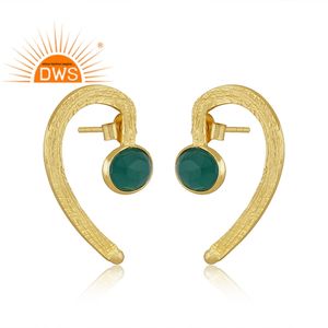 <b>Top</b> Selling Sterling Silver 18K Gold Plated Natural Green Onyx Gemstone Dangle <b>Earring</b> Demi Fine Jewelry Manufacturer - Product Image 2
