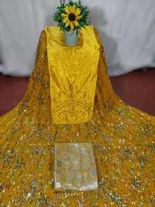 Collection de robes de mariage formelles, robe somalienne Fransawi Dirac en jacquard, slub, perlée, florale, 100% soie, mousseline - Product Image 4