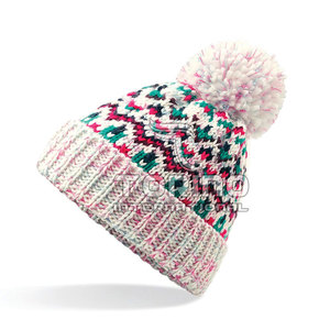 Vente en ligne directe d'usine 100% laine Jacquard Beanie chapeaux marque privée personnalisée bas quantité minimale de commande direct du fabricant - Product Image 2
