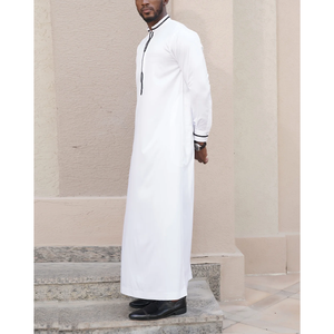 Musulmán modesto manga larga Thobe tela de poliéster suave Jubba bata antiarrugas y transpirable para ropa islámica moda árabe - Product Image 4