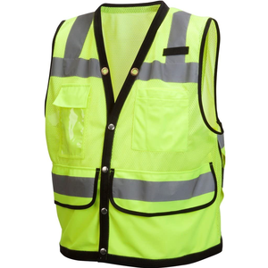 Customizable Reflective Fluorescent Polyester High Visibility Work Vest Zipper Front Closure Embossed Multiple <b>Pockets</b> <b>Staff</b> - Product Image 6