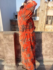 ชุดกิโมโนยาวผ้ากำมะหยี่สีส้มของผู้หญิงชุดนอนแบบผูกเชือกนุ่มพิมพ์ลายสัตว์ชุดใส่อยู่บ้านทรงเข้ารูปสไตล์วินเทจไซส์ฟรีไซส์ - Product Image 4