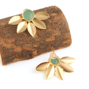 เครื่องประดับแฟชั่นแบบกำหนดเองต่างหูพลอยคาลซิโดนีทรงกลมขนาด12มม. ต่างหูชุบทองดีไซน์เนอร์ต่างหูสตั๊ดรูปใบไม้ของขวัญสำหรับเธอ - Product Image 6