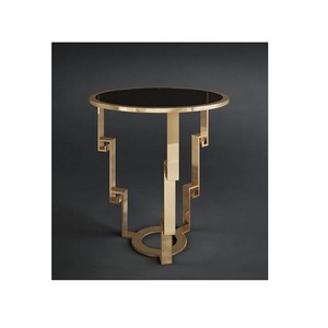 Table de salon design couleur or et noir forme ronde métal et verre pour fournisseur en gros - Product Image 1