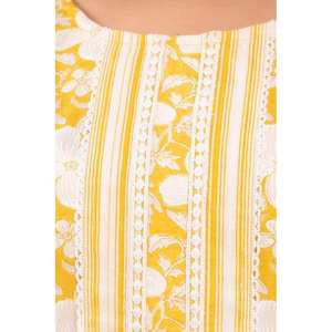 Conjunto de Kurta recto con estampado floral amarillo para mujer con pantalones y Dupatta con diseño de yugo - Product Image 3