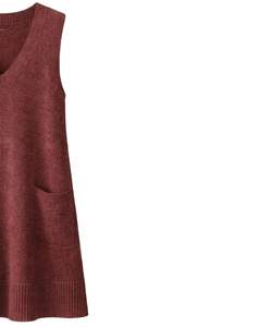 Customized Maroon <b>Womens</b> Knitted Sleeveless <b>Vest</b> Dress With V Neck Pockets Soft Acrylic Winter Casual Custom Manufacturer Design - Product Image 4