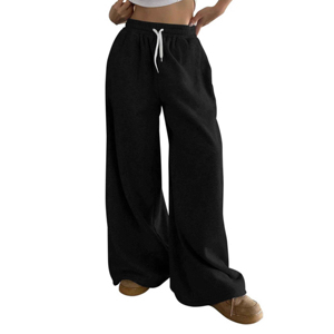 100% Cotton Breathable Soft Baggy <b>Women</b> Sweatpants High Waist <b>Straight</b> Casual Wide <b>Leg</b> <b>Jogger</b> Sweat Pants - Product Image 4