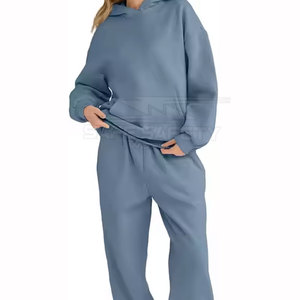 2025 survêtement d'hiver en coton et polyester léger et respirant de grande taille avec logo personnalisé pour femmes ensemble 2 pièces à capuche régulier - Product Image 3