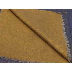 Bufanda Vintage de Cachemira y Seda, Diseño Personalizado con Impresión Digital, Color Ultramarino/Ocre, Larga, para Primavera, Otoño e Invierno - Product Image 1