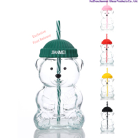 Mignon gobelet en verre avec paille en verre, motif ours en peluche vert, 20 oz, transparent, dessin animé, mug à café, verrerie, cadeau de Noël
