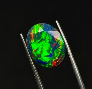 Natural Ethiopian Welo Fire Black <b>Opal</b> Faceted Loose Gemstone in Oval Cut <b>Opal</b> Cut Stone - Product Image 3