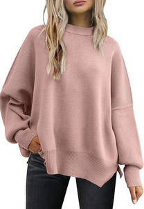 TRENDY CREWNECK CHRISTMAS SWEATER <b>OVERSIZED</b> BATWING <b>WOMEN</b> FALL SIDE SLIT KNIT PULLOVER TOPS LOOSE CASUAL HOLIDAY WEAR - Product Image 4