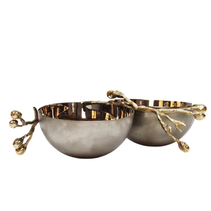 Cuenco para servir alimentos de diseño moderno Cuenco para servir de metal plateado de calidad superior con rama de olivo dorado para ocasiones especiales y eventos - Product Image 2