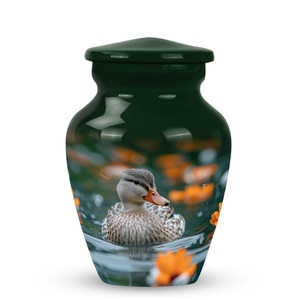 Urna de pato pacífica junto al lago verde oscuro con acentos naranjas para cenizas de cremación urna moderna decorativa funeral - Product Image 1