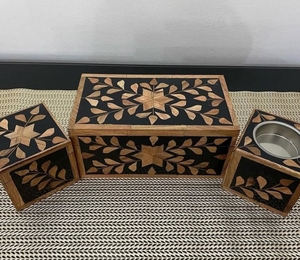 Quemador de incienso de madera con patrones únicos Incrustaciones de hueso Bakhoor para decoración de mesa de regalo de Ramadán - Product Image 3