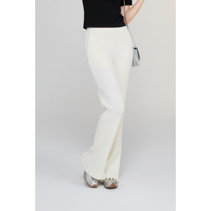 Pantalones de Punto Acanalado para Mujer, de Invierno, Transpirables, Ecológicos, Resistentes al Viento, de Pierna Ancha, con Dobladillo de Lechuga, Cintura Elástica, Casuales - Product Image 1