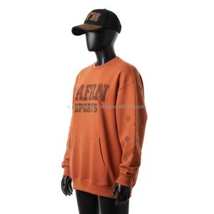 Women Oversize Sweatshirt GSM <b>Brushed</b> Fleece Burnt Orange with Rhinestone Custom Logo Sleeve Design Women breathable Sweatshirts - Product Image 4