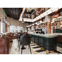 Ensemble complet de mobilier de café commercial de style européen rétro, comptoir de bar personnalisé de luxe, sièges de banquette