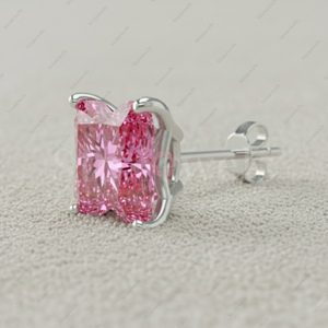 Regalos de Navidad, Pendientes de Plata de Ley 925 Chapados en Oro Fino con Diamante Rosa Cultivado en Laboratorio con Certificación GIA IGI, Diseño de Flor de Lirio, para Él - Product Image 3