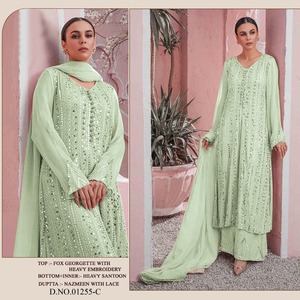 Nouveau Design Evergreen Faux Georgette broderie lourde travail Salwar Kameez avec dupata indien exportateur et fournisseur - Product Image 4
