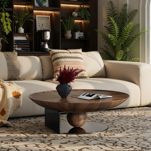 Table basse en bois au design moderne de 31 pouces de Lineage Corporation étagère de rangement ouverte à 2 niveaux avec style cercle de ferme pour le salon - Product Image 2