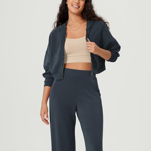 Sweat à capuche zippé pour femmes OEM personnalisé impression de logo en tissu mélangé de coton respirant et marque de distributeur pour la saison hivernale - Product Image 3