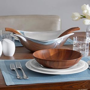 Acacia Wood Eco-Friendly Luxury Salad Bowls Handcrafted for Serving Salad Pasta Fruit Nuts & Candy-9Dx2H - Product Image 1