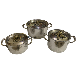 Hammered Stainless Steel Casserole Set <b>with</b> Antique Gold Pumpkin <b>Lid</b> Knobs Luxury Cookware & Serving <b>Pans</b> Pot for Home and Hotel - Product Image 2