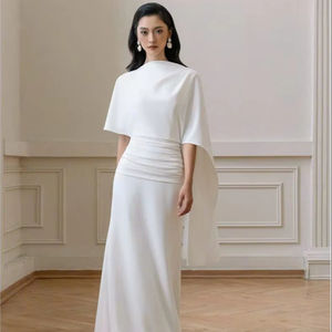 Goddess Design Figure Flattering <b>White</b> <b>Long</b> A Line <b>Dress</b> Exquisite Ruched Waist Detail Perfect Flaw Coverage Made in Vietnam - Product Image 1