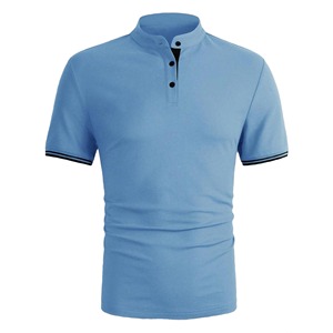 เสื้อยืดโปโลแขนสั้นผู้ชายสีทึบมีกระดุมติดโลโก้ออกแบบได้ตามต้องการสำหรับฤดูร้อน - Product Image 1