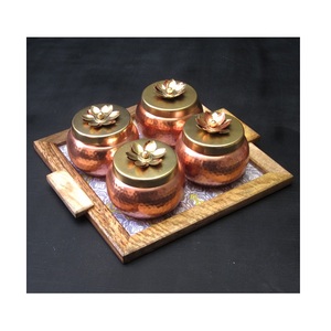 Round Shape Copper Decorative Dry Fruits Nut <b>Jar</b> Usage For Home And Diwali Decoration Set of 4 gifted item - Product Image 1