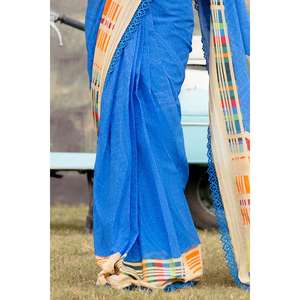 Sari en mousseline plissée non cousu 3 pièces avec décoration en dentelle SR-52006 pour mariages et occasions festives - Product Image 1