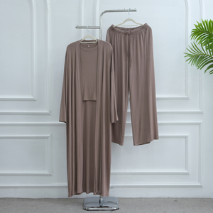 Ensemble Loriya 3 pièces : Abaya longue, gilet intérieur et pantalon large, tenue décontractée respirante en modal pour <span class=keywords><strong>l</strong></span>'été 2026 - Product Image 4
