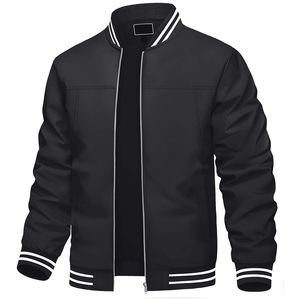 Blouson universitaire marron pour homme, imperméable, respirant, en toile tricotée, décontracté, pour l'hiver, avec col, poignets et ourlet zippés, fin - Product Image 6