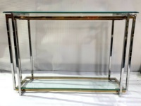 Mesa de Centro Moderna y Duradera de Acero Inoxidable, Juego de Mesa Consola y Taburete, Acabado en Oro Rosa, Tapa de Vidrio, Muebles para Sala de Estar