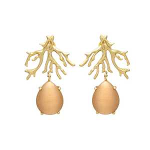 Pendientes de latón chapado en oro con piedras preciosas Peach Monalisa, diseño de rama, para mujer y niña, tendencia para el día a día. - Product Image 1