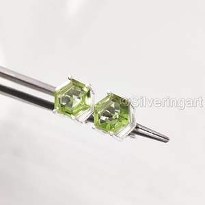 Pendientes de Botón para Mujer, Piedra Preciosa de Peridoto Natural, Piedra de Nacimiento de Agosto, Regalo de San Valentín, Joyería Hecha a Mano, Pendientes de Plata de Ley 925 - Product Image 1