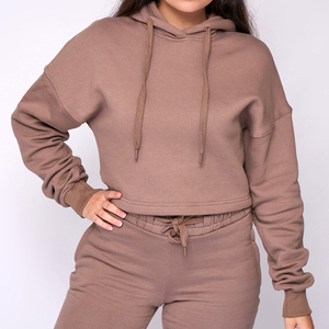 Vente en gros de sweats à capuche courts et courts avec logo brodé personnalisé 100% coton sweats à capuche chauds en polaire pour vêtements de sport d'hiver à la mode pour femmes - Product Image 1