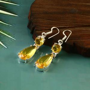 New Arrival Yellow Citrine Gemstone Pear Faceted Vintage Baho Solid 925 Sterling Silver Plated <b>Dangle</b> Drop Womens <b>Fine</b> <b>Earring</b> - Product Image 1