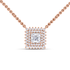 IGI Certified Lab Grown Diamond Princess Cut Double Halo Pendant in 14K White / Yellow & Rose Gold Luxury Cluster Design - Product Image 1