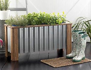 wholesale galvanized garden bed rectangular planter <b>box</b> silver color with with wood edges used with outdoor garden decoration - Product Image 6