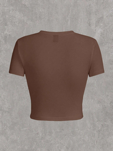 T-shirt court côtelé basique à manches courtes pour femme, imprimé sexy, 95 % coton 5 % élasthanne, personnalisable, style Baby Tee, de l'usine de vêtements Girl - Product Image 2