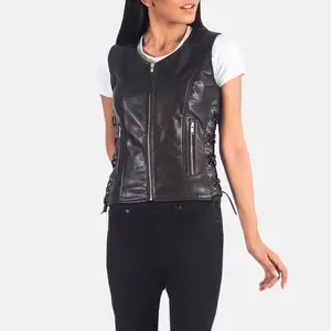 Custom Top Quality Winter Made Women Biker Leather Vest Different Plain Color Trendy Outfit Women Biker Leather Vest